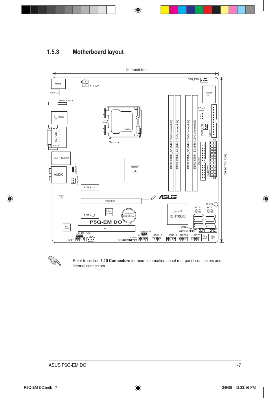 3 motherboard layout, Asus p5q-em do 1-7, P5q-em do | Intel, Ich10do | Asus P5Q-EM DO User Manual | Page 21 / 108