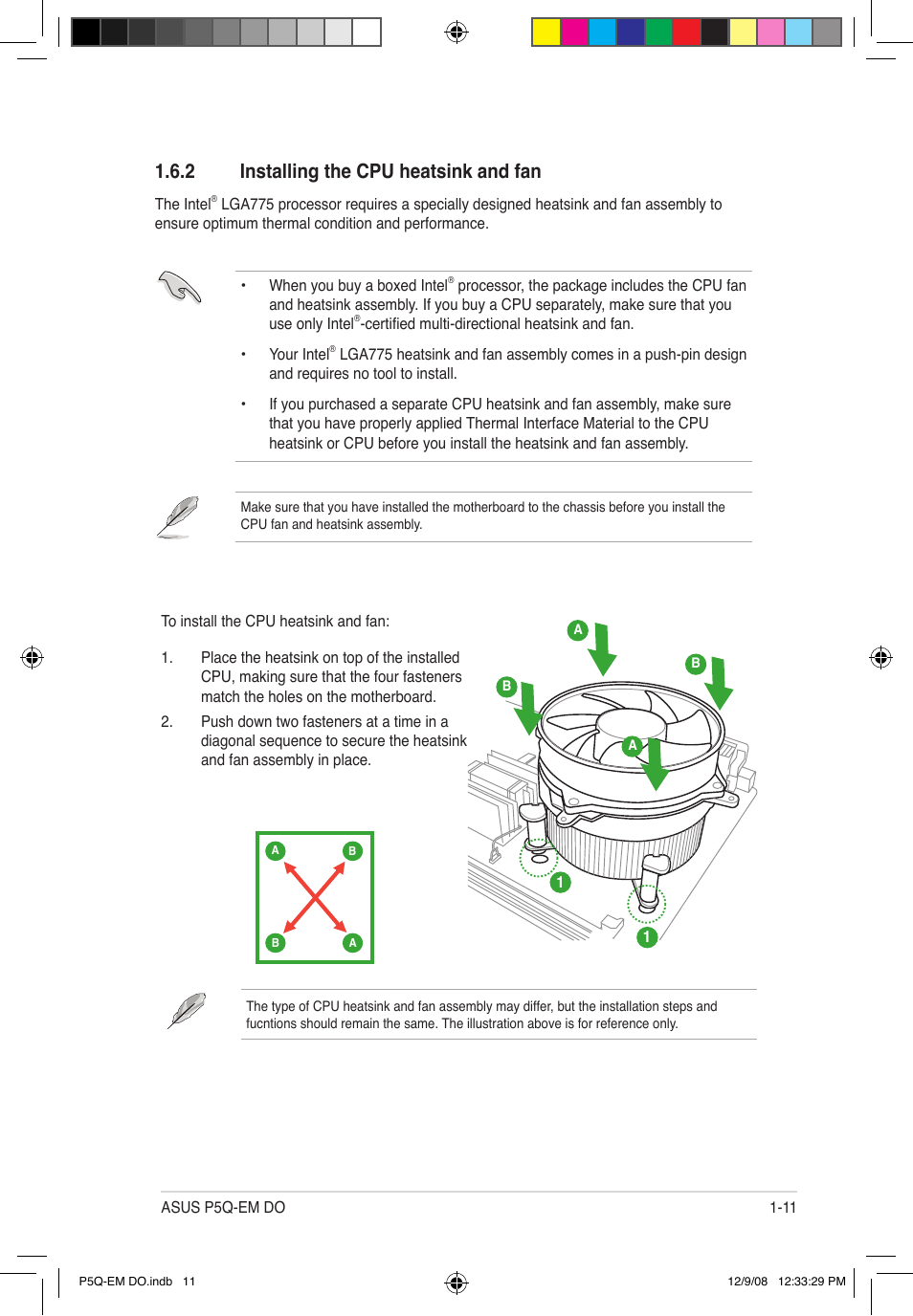 2 installing the cpu heatsink and fan | Asus P5Q-EM DO User Manual | Page 25 / 108