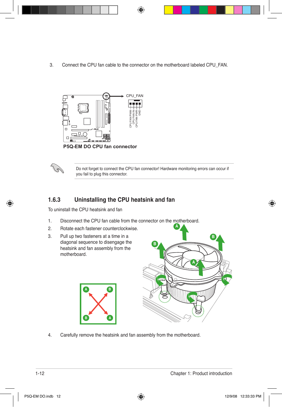 3 uninstalling the cpu heatsink and fan | Asus P5Q-EM DO User Manual | Page 26 / 108