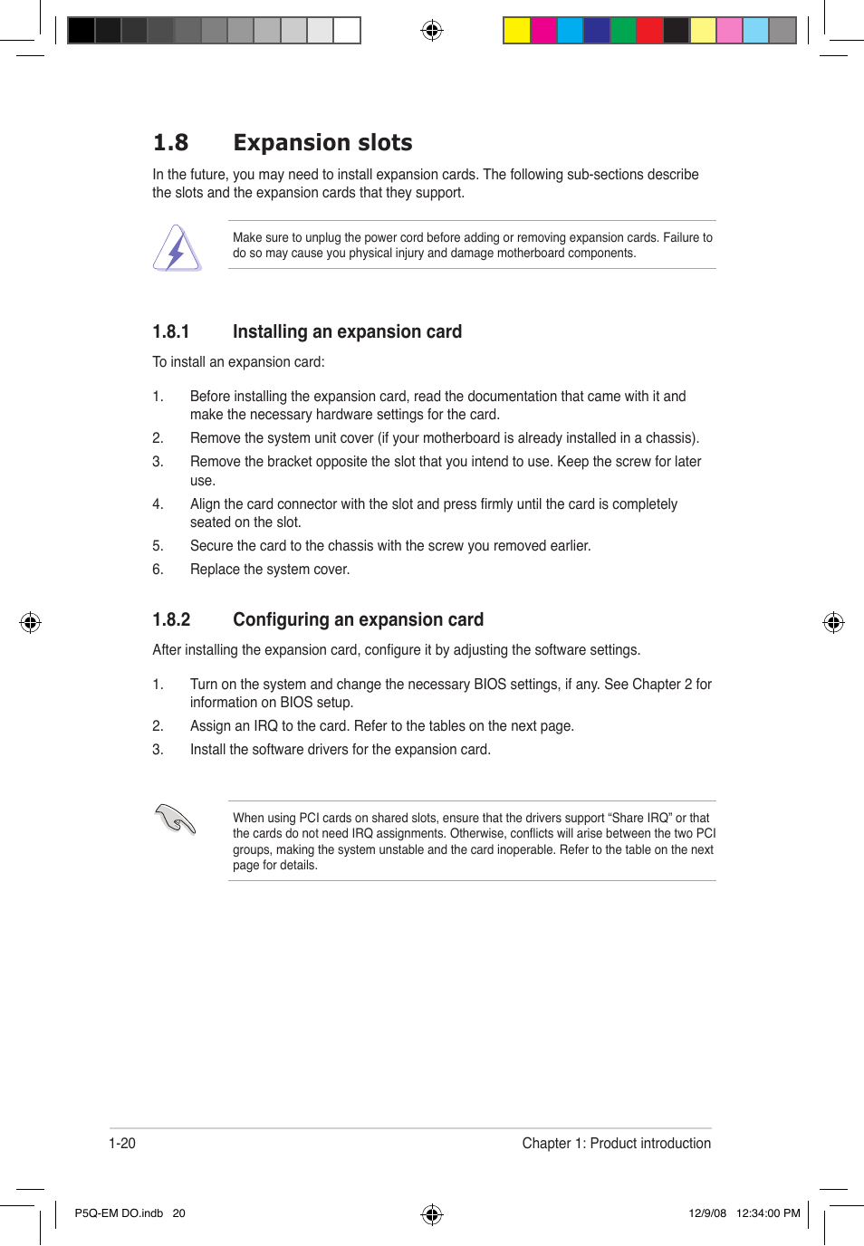 8 expansion slots, 1 installing an expansion card, 2 configuring an expansion card | Asus P5Q-EM DO User Manual | Page 34 / 108