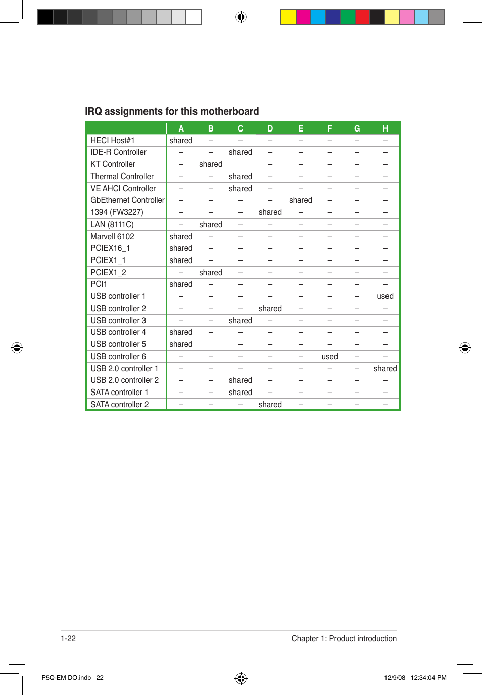 Irq assignments for this motherboard | Asus P5Q-EM DO User Manual | Page 36 / 108