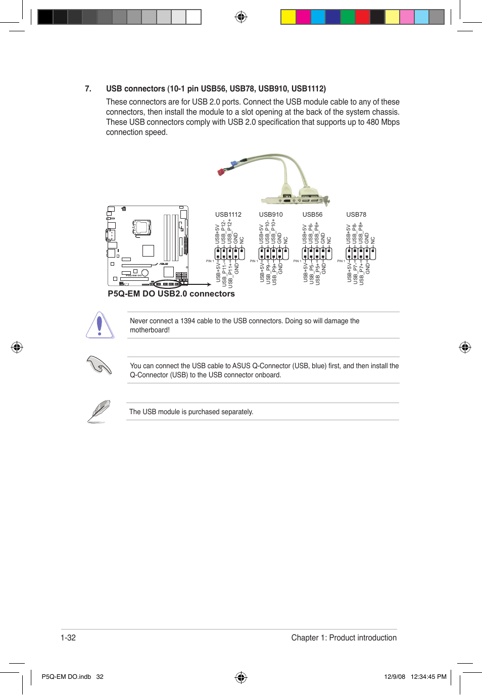 P5q-em do usb2.0 connectors | Asus P5Q-EM DO User Manual | Page 46 / 108