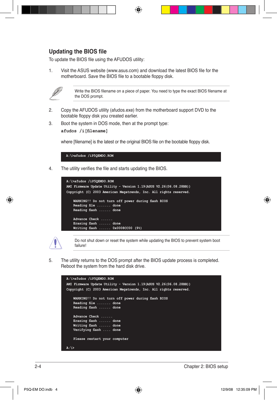 Updating the bios file | Asus P5Q-EM DO User Manual | Page 56 / 108