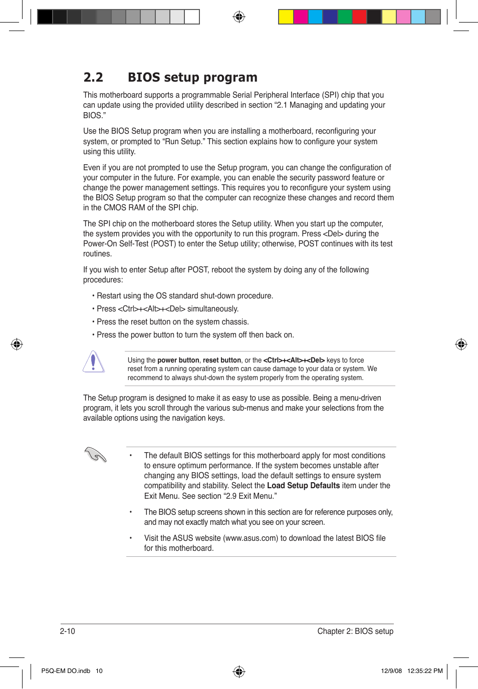 2 bios setup program | Asus P5Q-EM DO User Manual | Page 62 / 108