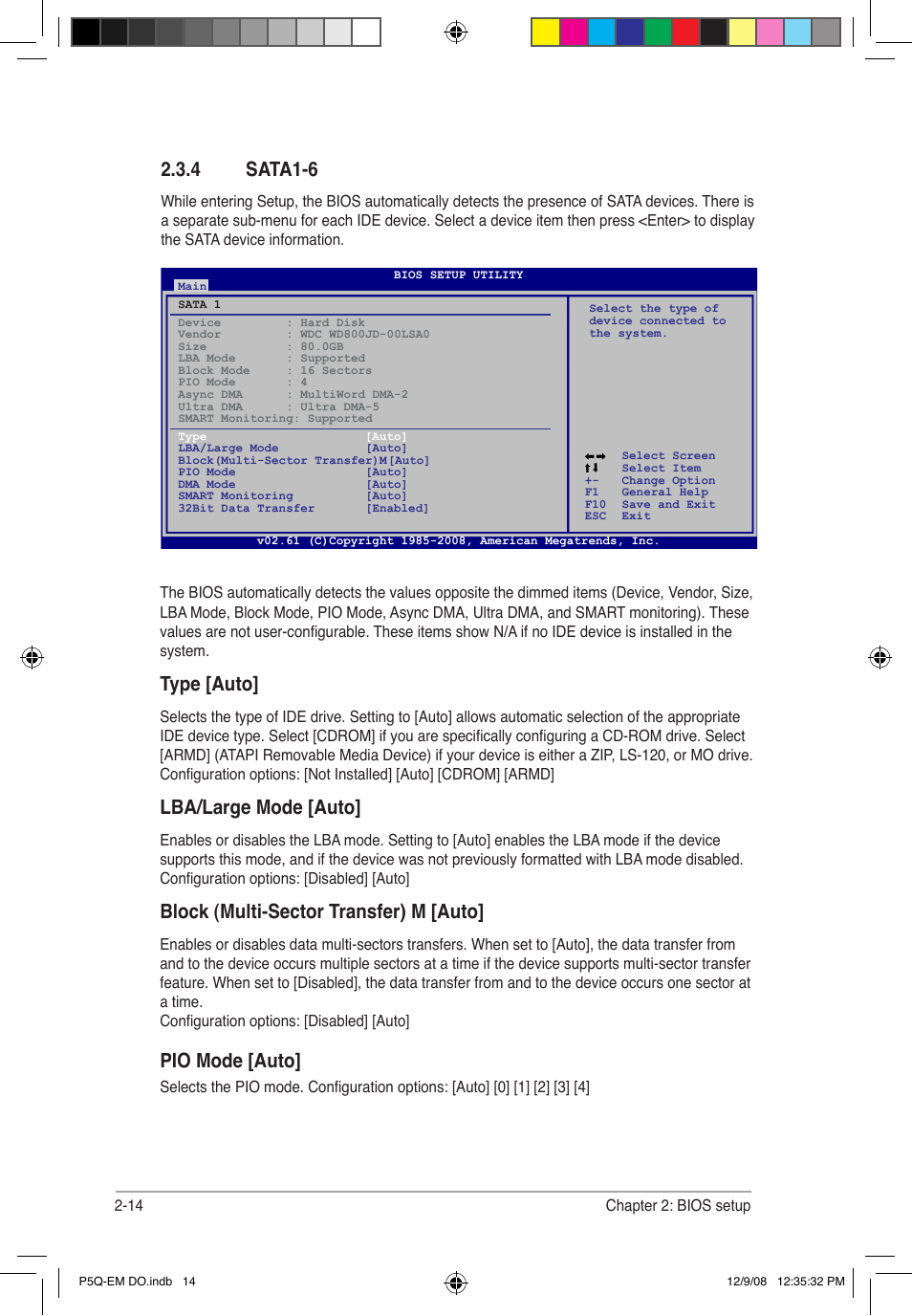4 sata1-6, Type [auto, Lba/large mode [auto | Block (multi-sector transfer) m [auto, Pio mode [auto | Asus P5Q-EM DO User Manual | Page 66 / 108