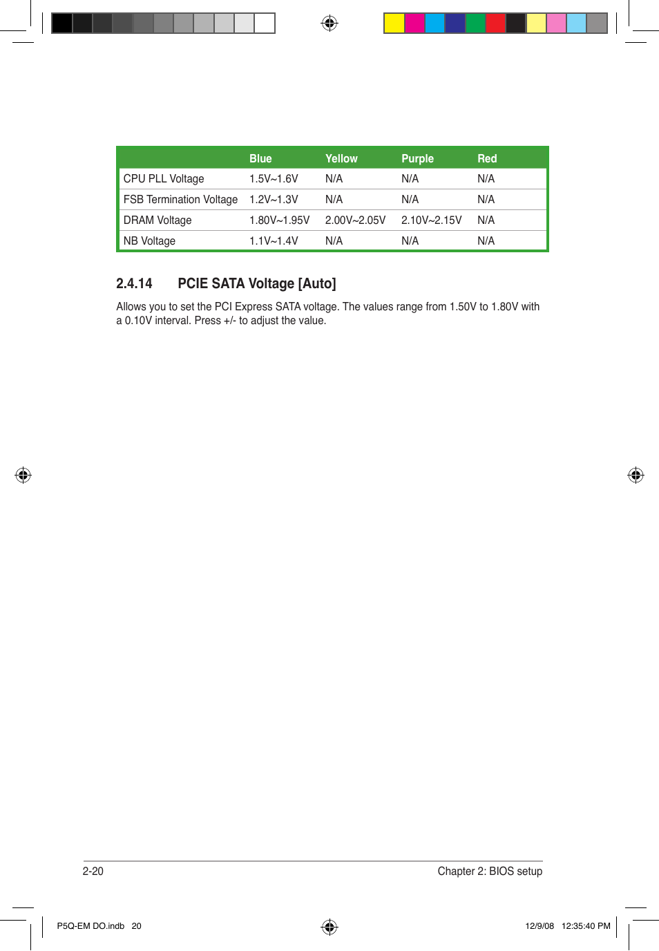 14 pcie sata voltage [auto | Asus P5Q-EM DO User Manual | Page 72 / 108