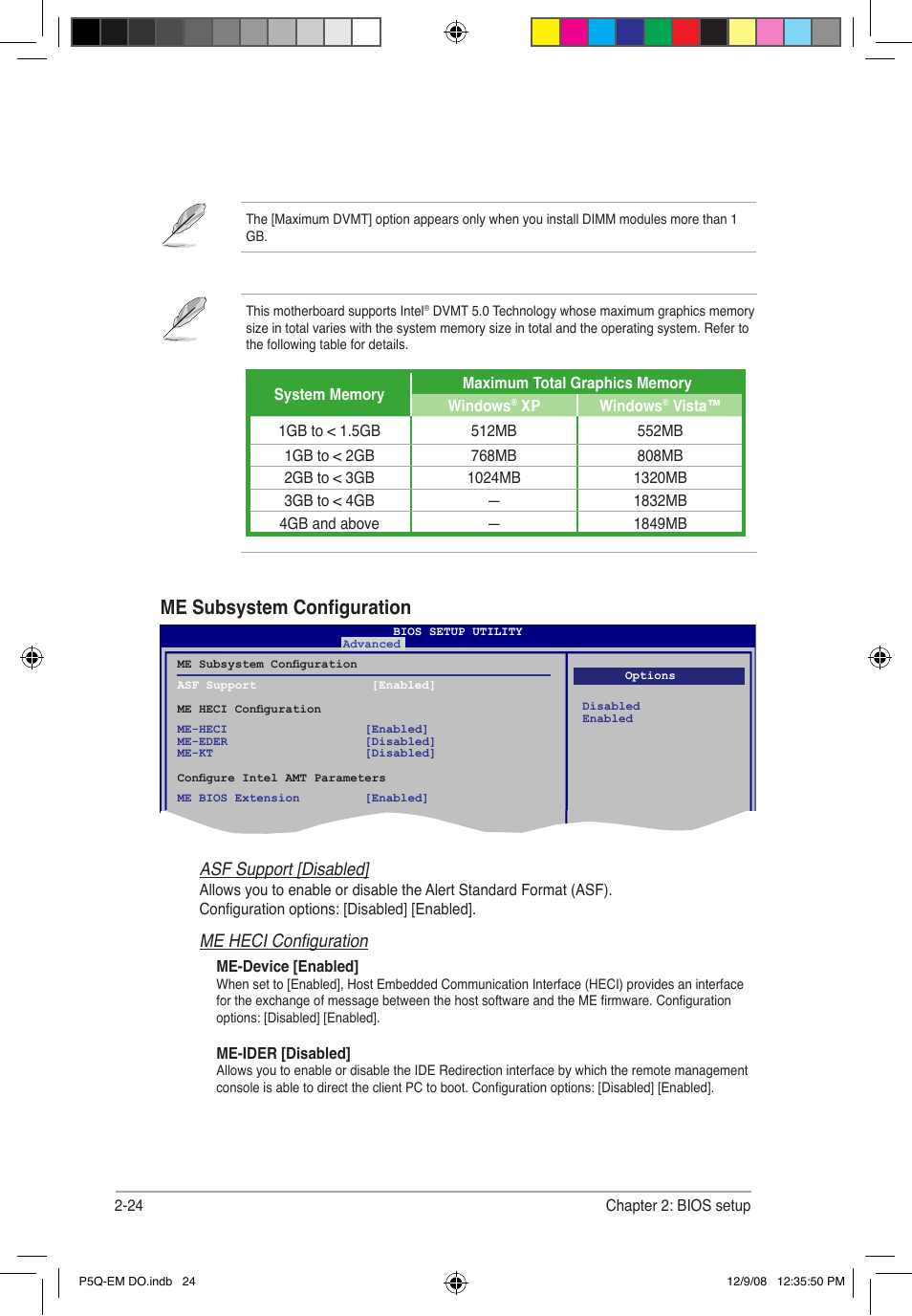 Me subsystem configuration, Asf support [disabled, Me heci configuration | Asus P5Q-EM DO User Manual | Page 76 / 108