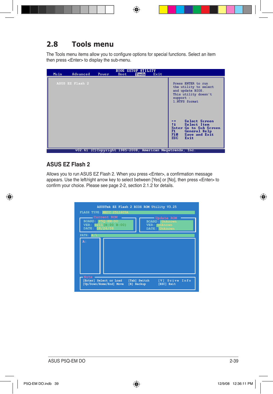 8 tools menu, Asus ez flash 2 | Asus P5Q-EM DO User Manual | Page 91 / 108