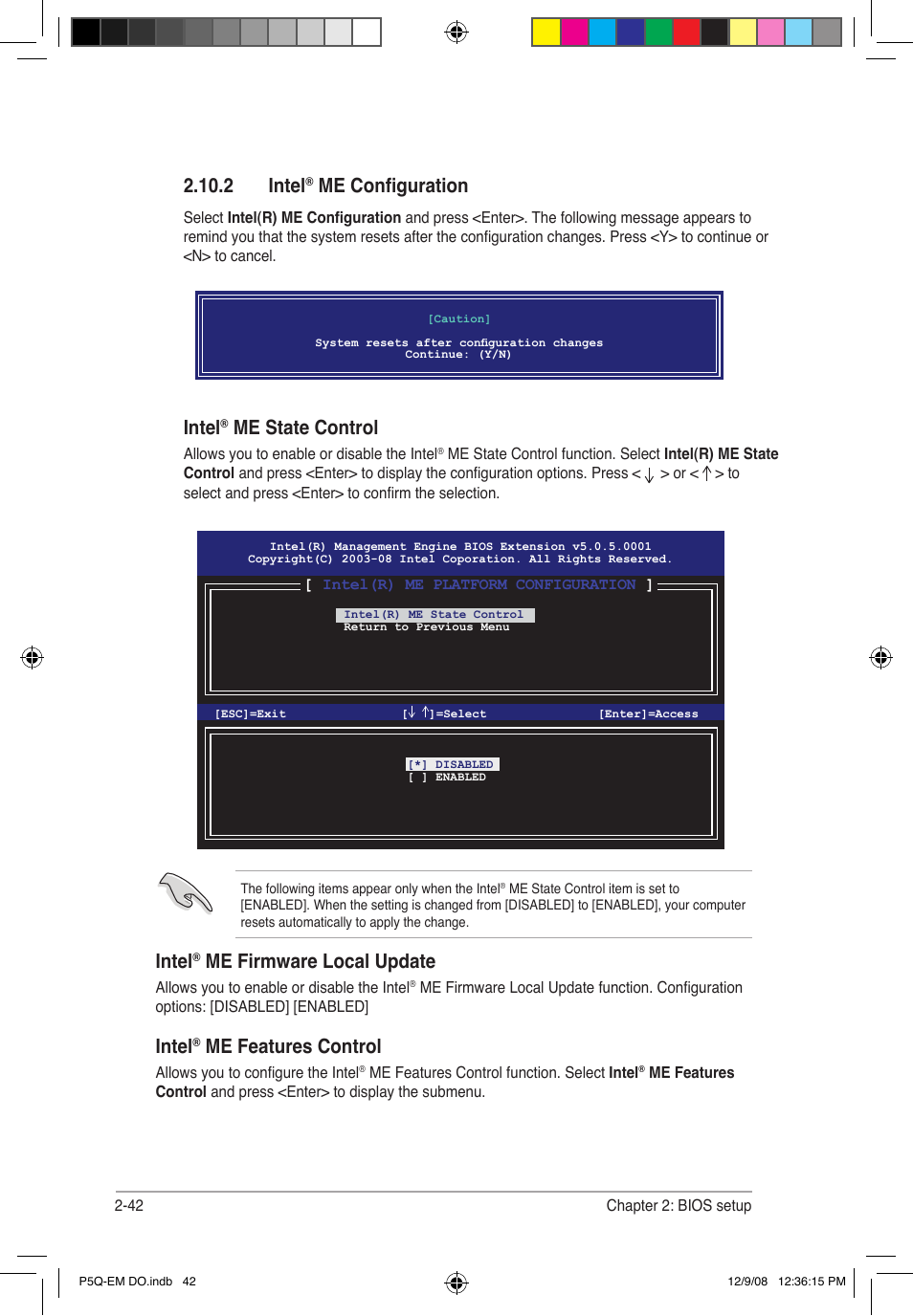 2 intel, Me configuration, Intel | Me state control, Me firmware local update, Me features control | Asus P5Q-EM DO User Manual | Page 94 / 108