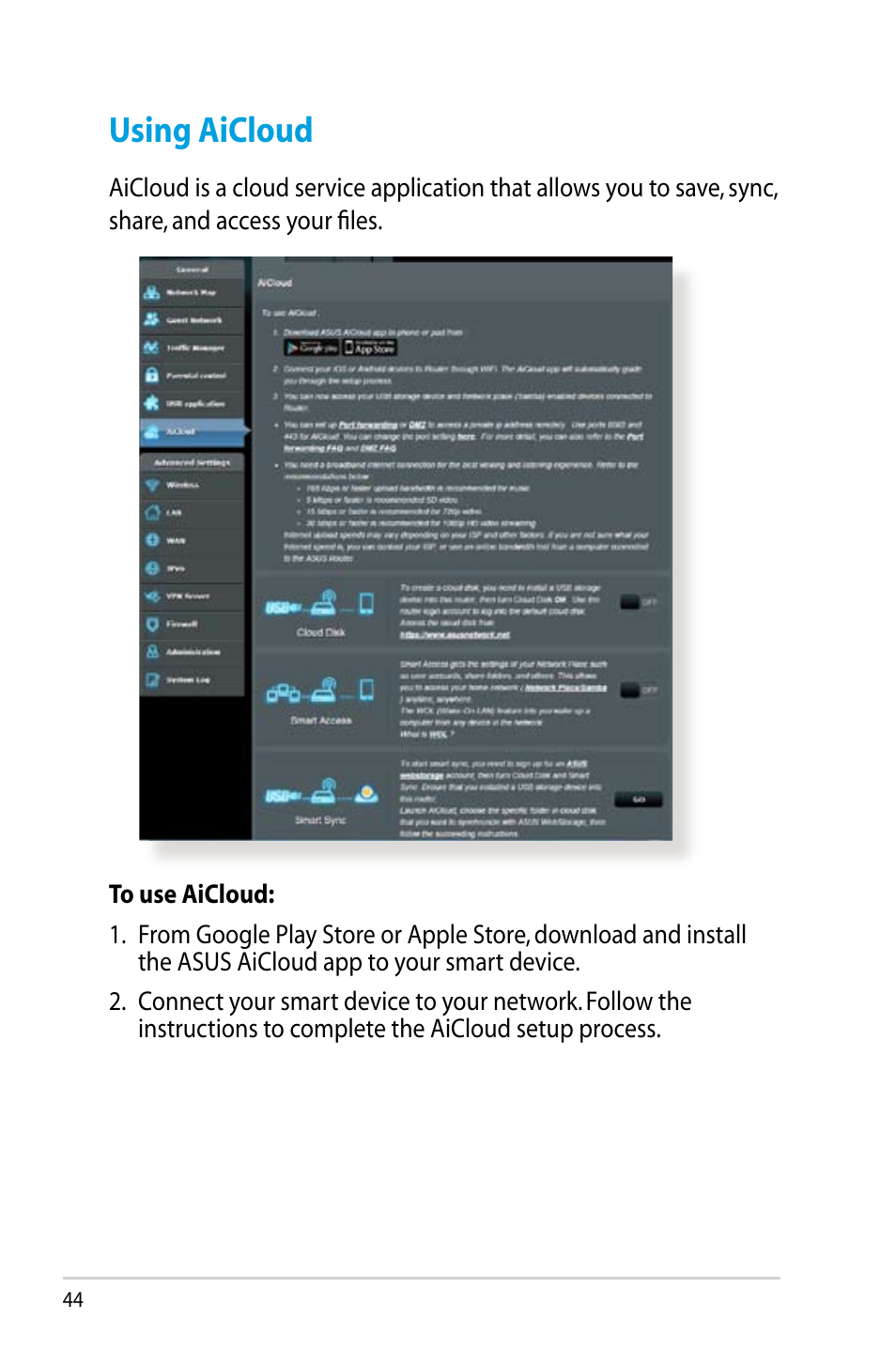 Using aicloud | Asus RT-N14UHP User Manual | Page 44 / 107