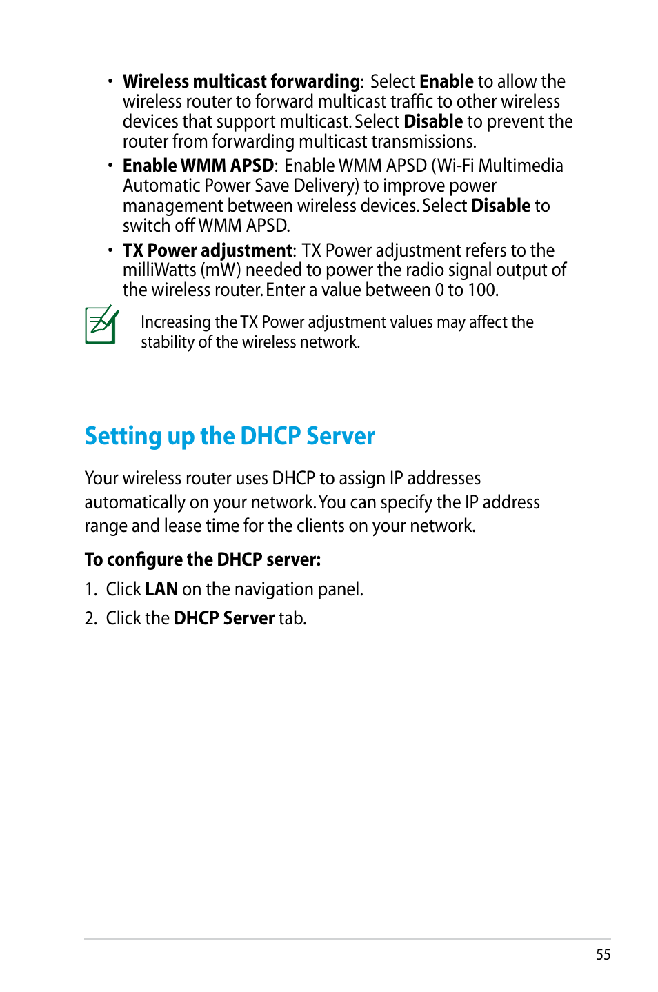 Setting up the dhcp server | Asus RT-N14UHP User Manual | Page 55 / 107