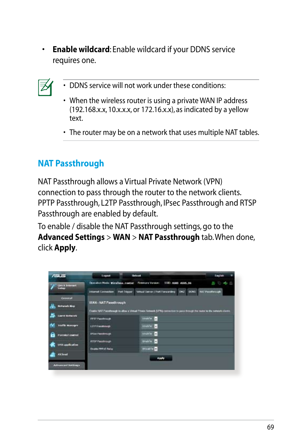 Nat passthrough | Asus RT-N14UHP User Manual | Page 69 / 107