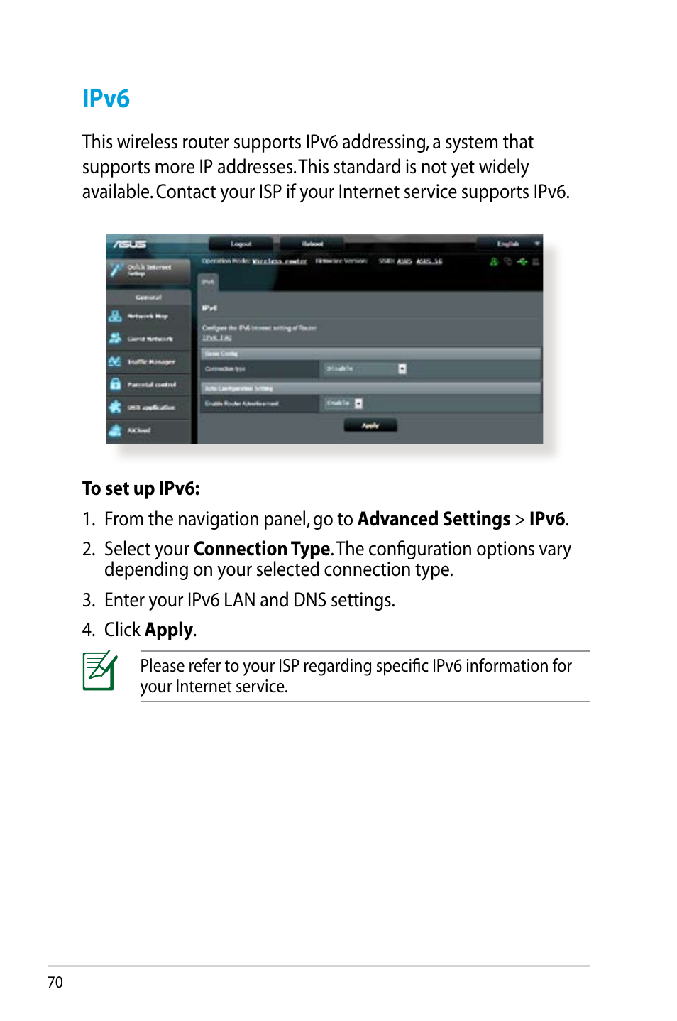 Ipv6 | Asus RT-N14UHP User Manual | Page 70 / 107