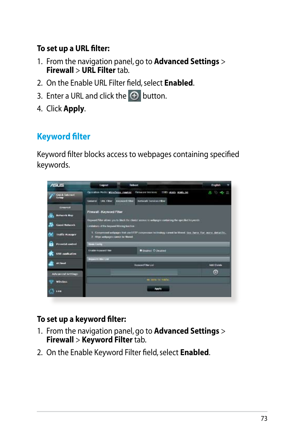 Keyword filter | Asus RT-N14UHP User Manual | Page 73 / 107