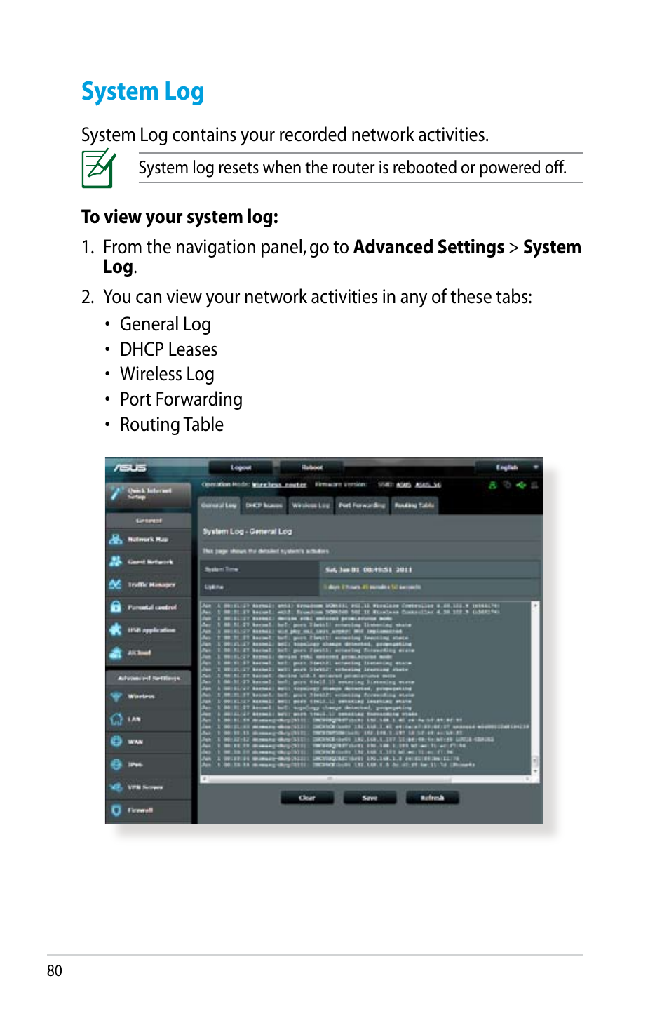 System log | Asus RT-N14UHP User Manual | Page 80 / 107
