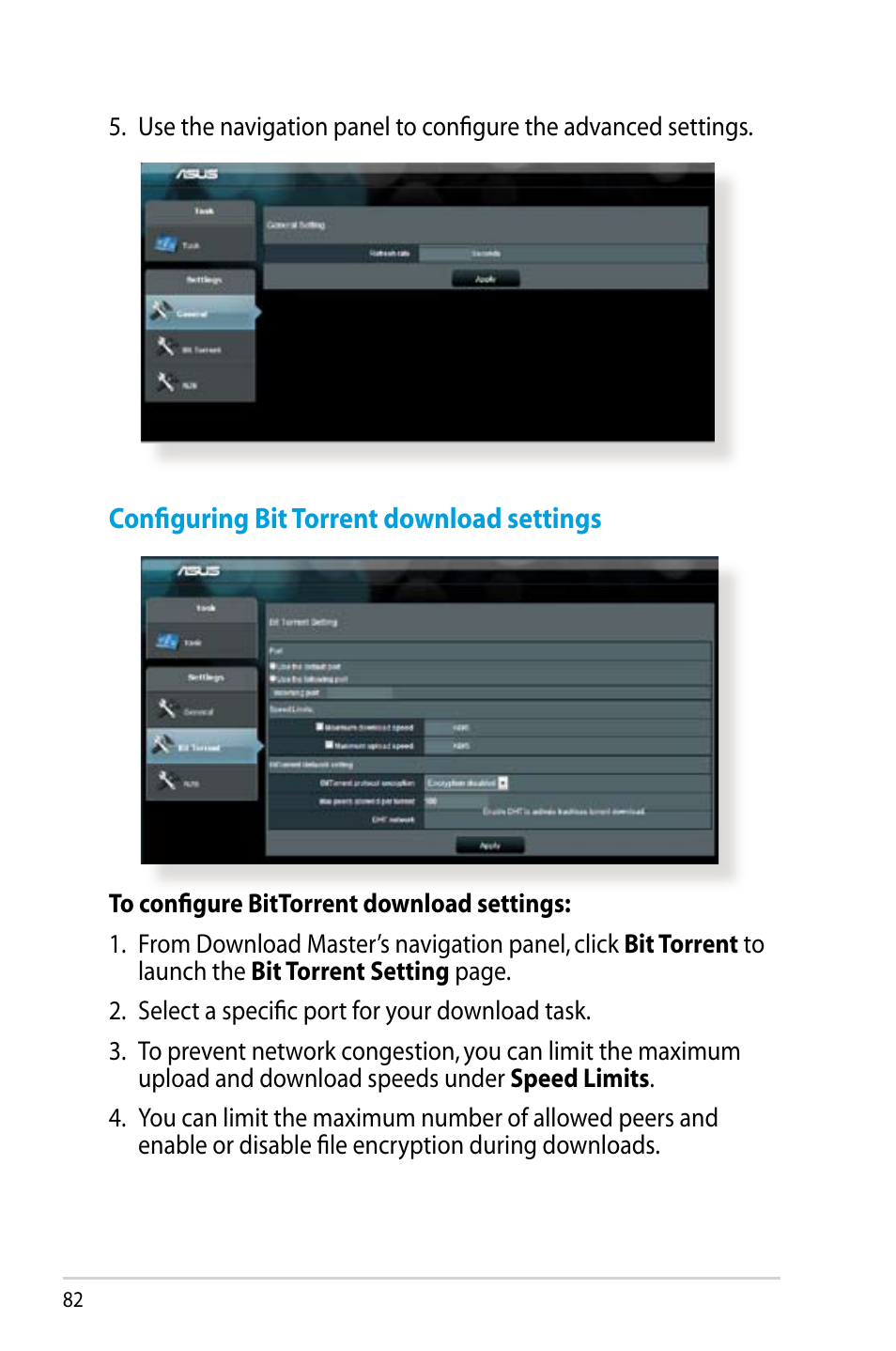 Configuring bit torrent download settings | Asus RT-N14UHP User Manual | Page 82 / 107