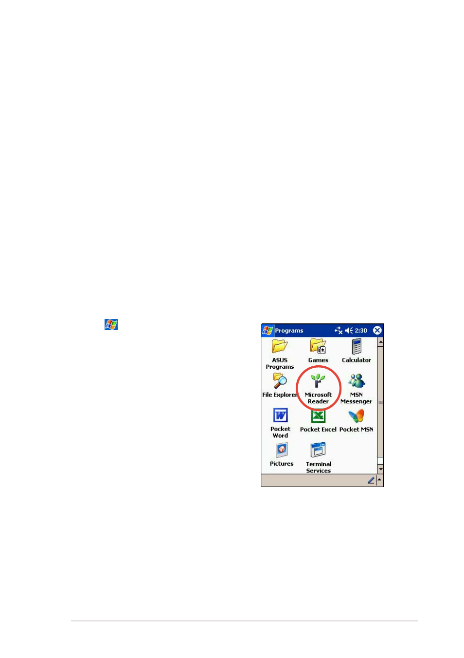 Microsoft reader | Asus MyPal A716 User Manual | Page 105 / 166