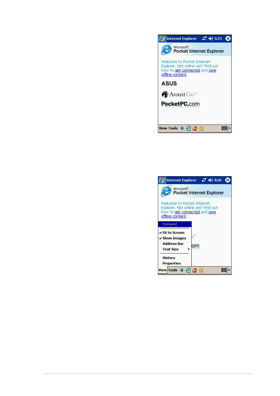 Changing view settings, Browsing the internet | Asus MyPal A716 User Manual | Page 111 / 166