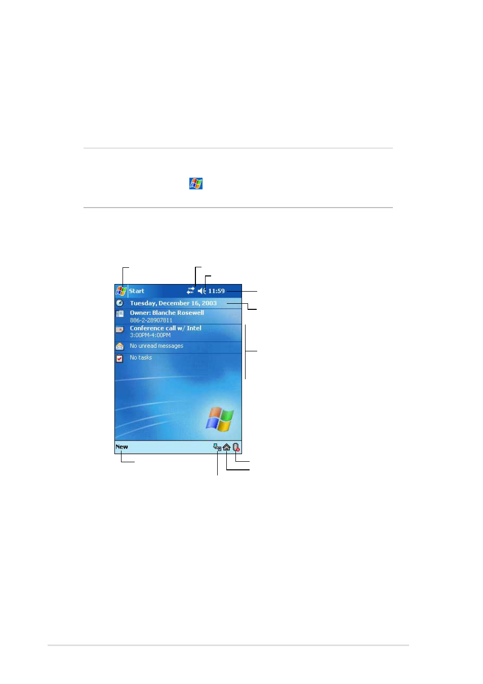 Basic screens on mypal, Today screen | Asus MyPal A716 User Manual | Page 14 / 166