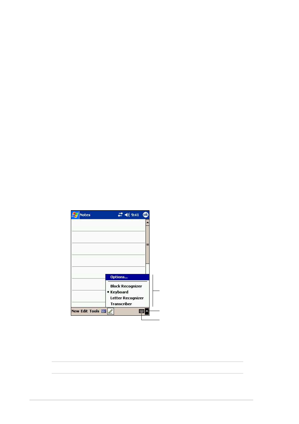 Entering information, Entering text using the input panel | Asus MyPal A716 User Manual | Page 22 / 166
