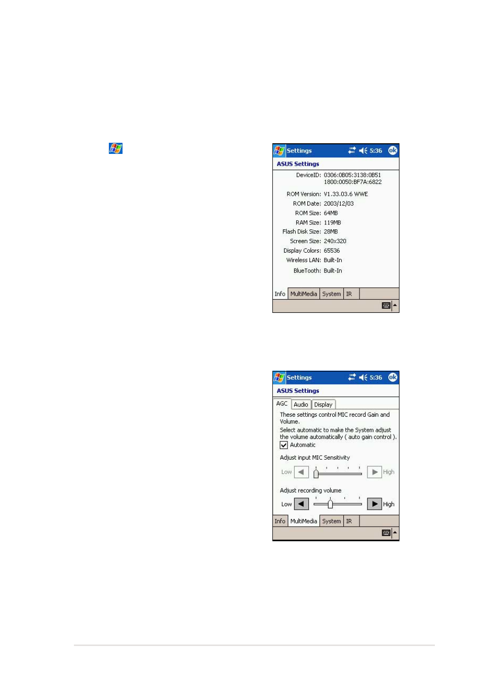 Asus settings | Asus MyPal A716 User Manual | Page 49 / 166