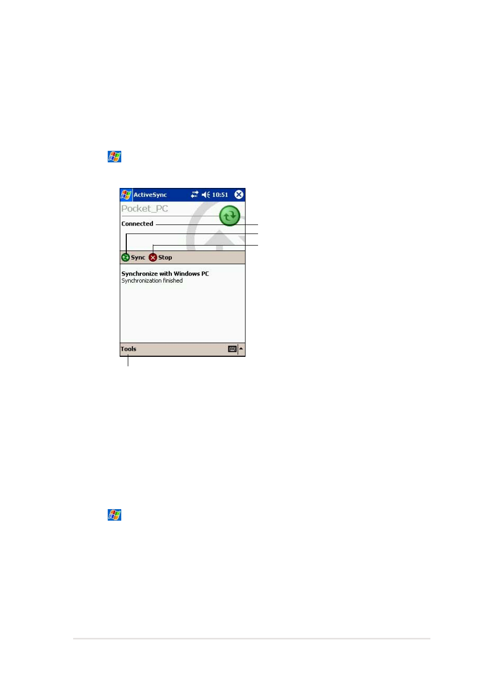 Manually initiating synchronization, For more information on synchronization | Asus MyPal A716 User Manual | Page 65 / 166