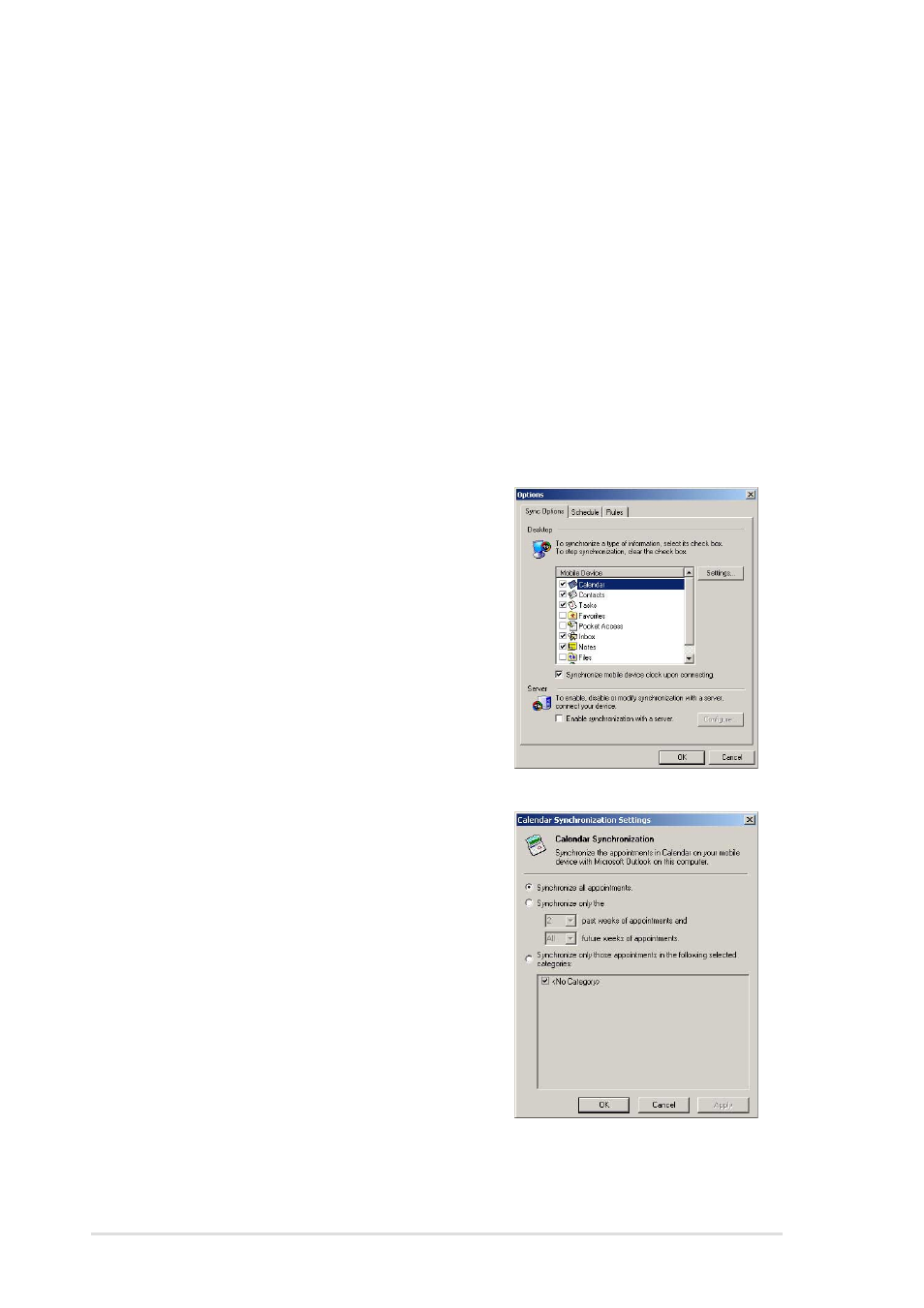 Synchronization options | Asus MyPal A716 User Manual | Page 66 / 166