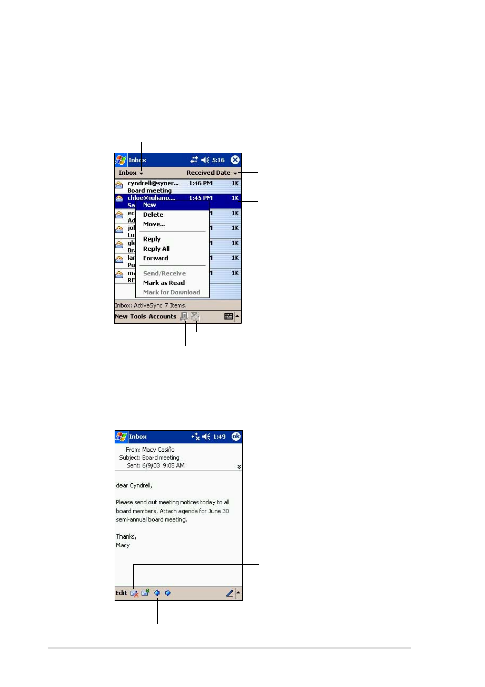 Using the message list, 14 chapter 4 | Asus MyPal A716 User Manual | Page 82 / 166