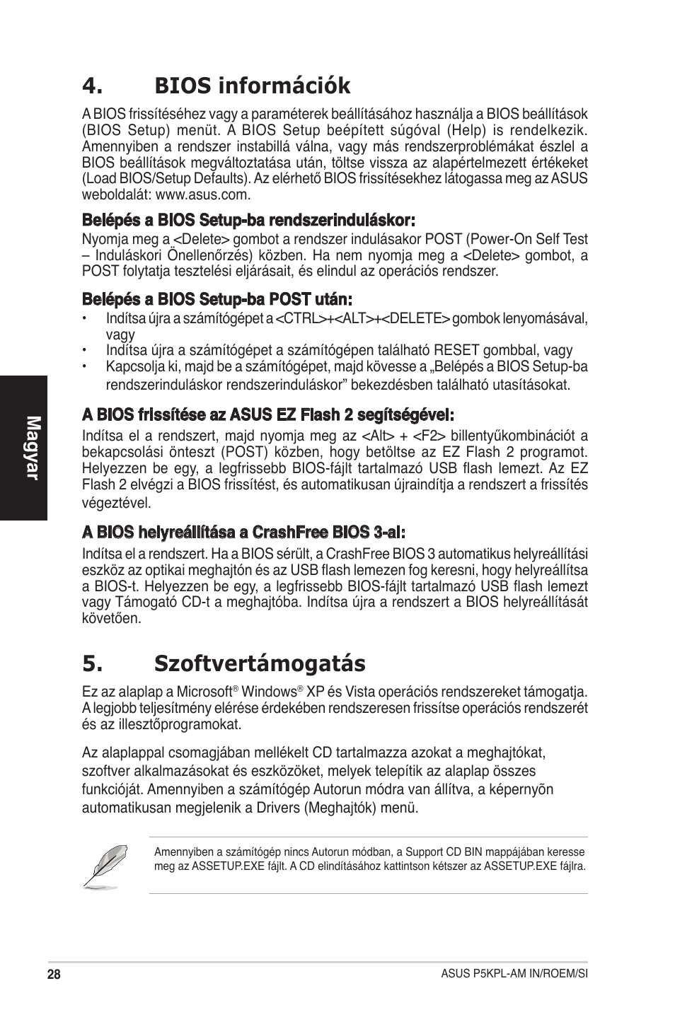 Bios információk, Szoftvertámogatás, Magyar | Asus P5KPL-AM IN/ROEM/SI User Manual | Page 28 / 38