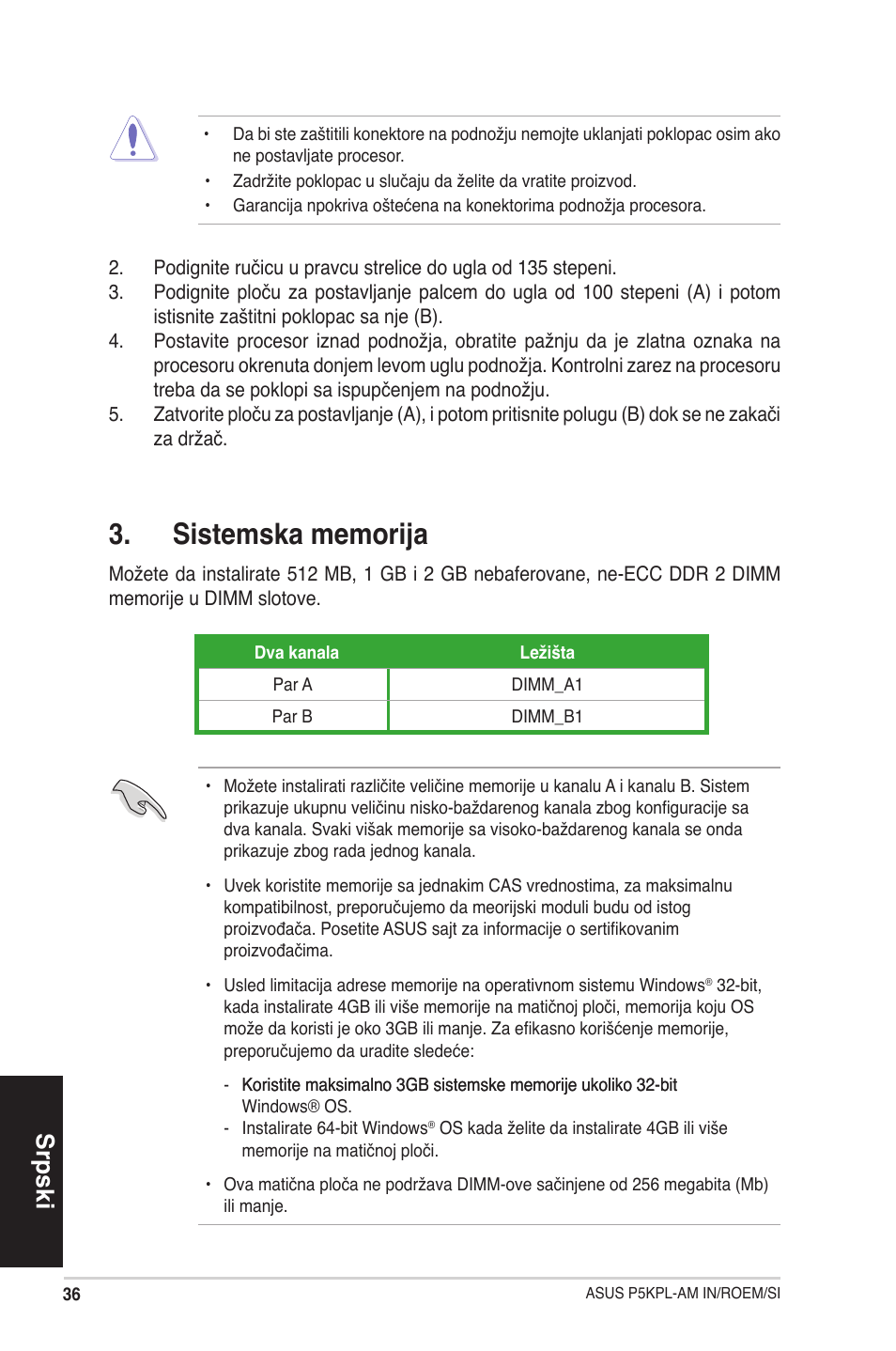 Srpski | Asus P5KPL-AM IN/ROEM/SI User Manual | Page 36 / 38