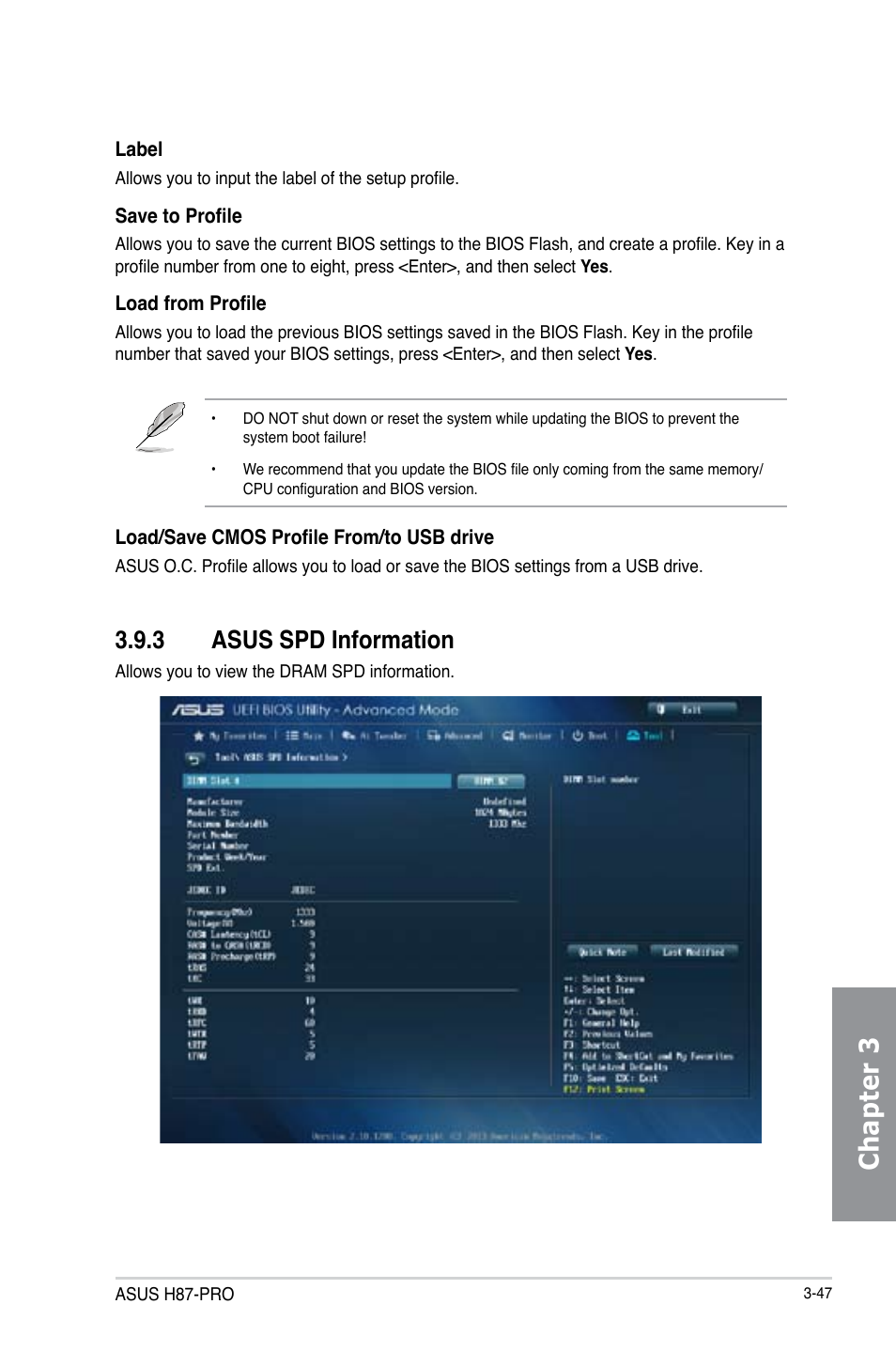 3 asus spd information, Asus spd information -47, Chapter 3 | Asus H87-PRO User Manual | Page 102 / 140