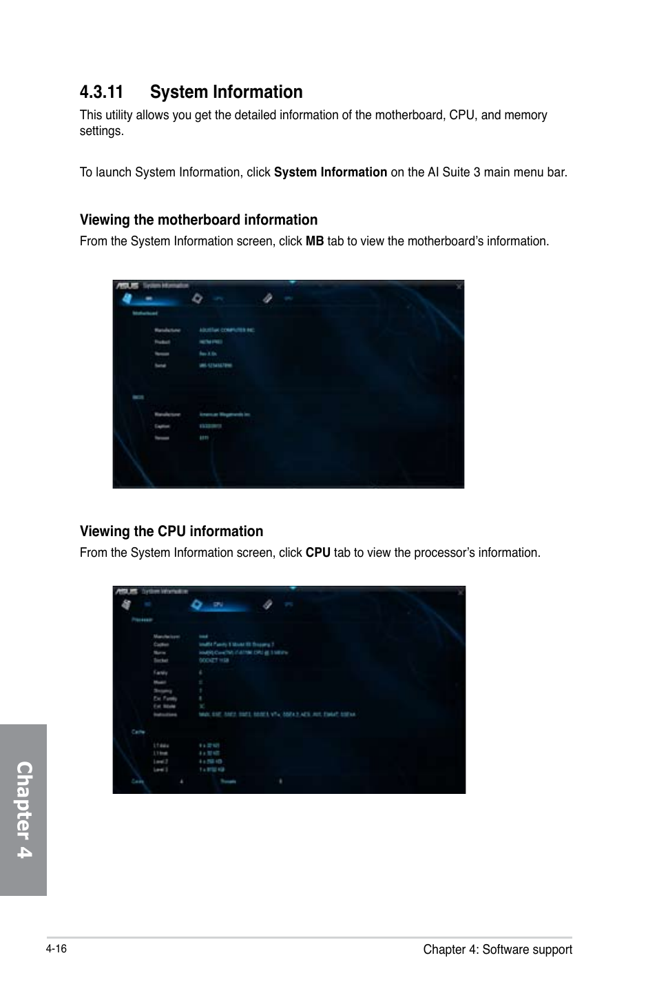 11 system information, System information -16, Chapter 4 | Asus H87-PRO User Manual | Page 125 / 140