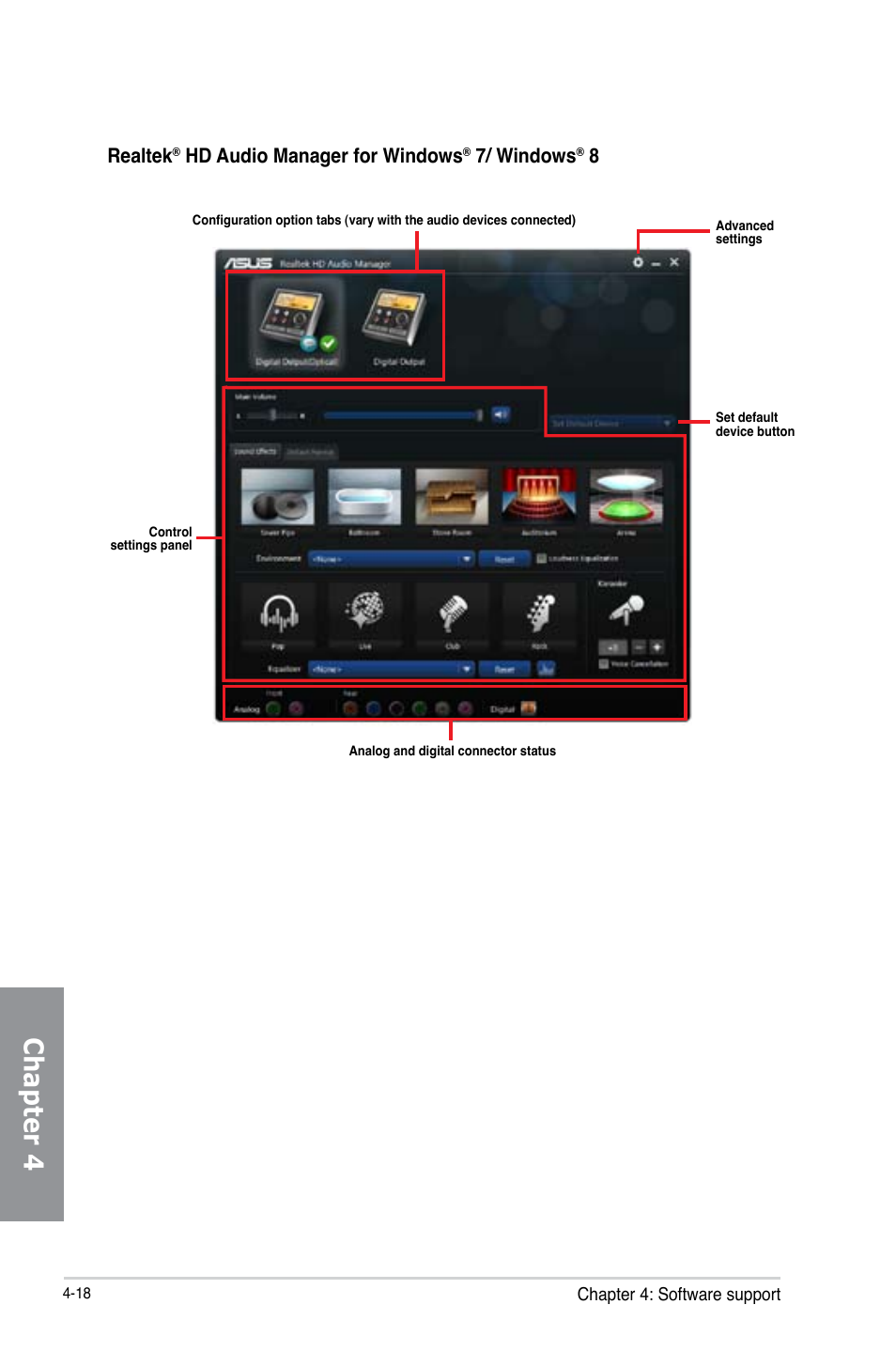 Chapter 4, Realtek, Hd audio manager for windows | 7/ windows | Asus H87-PRO User Manual | Page 127 / 140