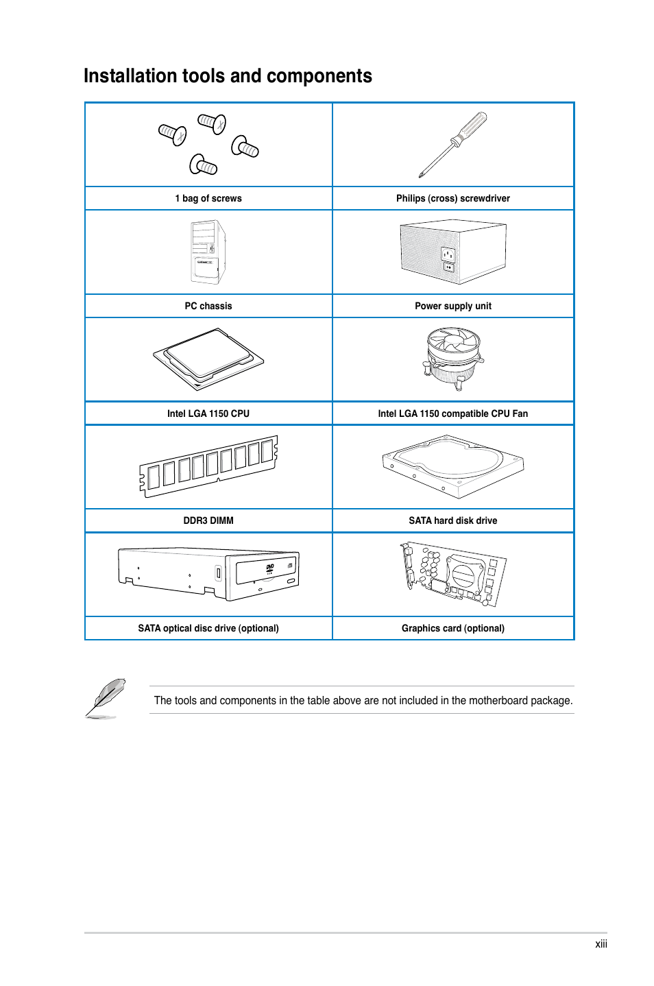 Installation tools and components | Asus H87-PRO User Manual | Page 13 / 140