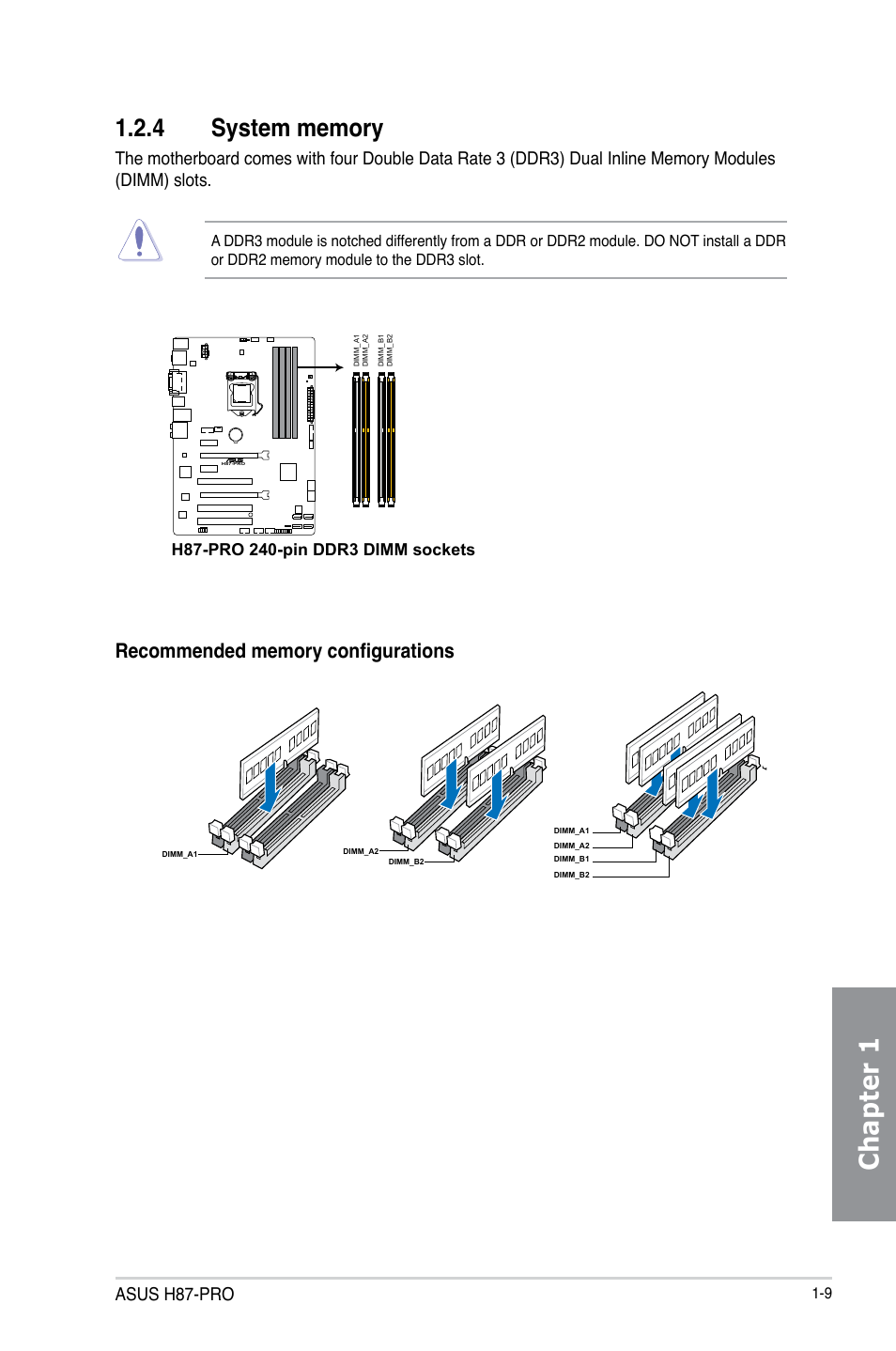 4 system memory, System memory -9, Chapter 1 | Asus h87-pro | Asus H87-PRO User Manual | Page 23 / 140