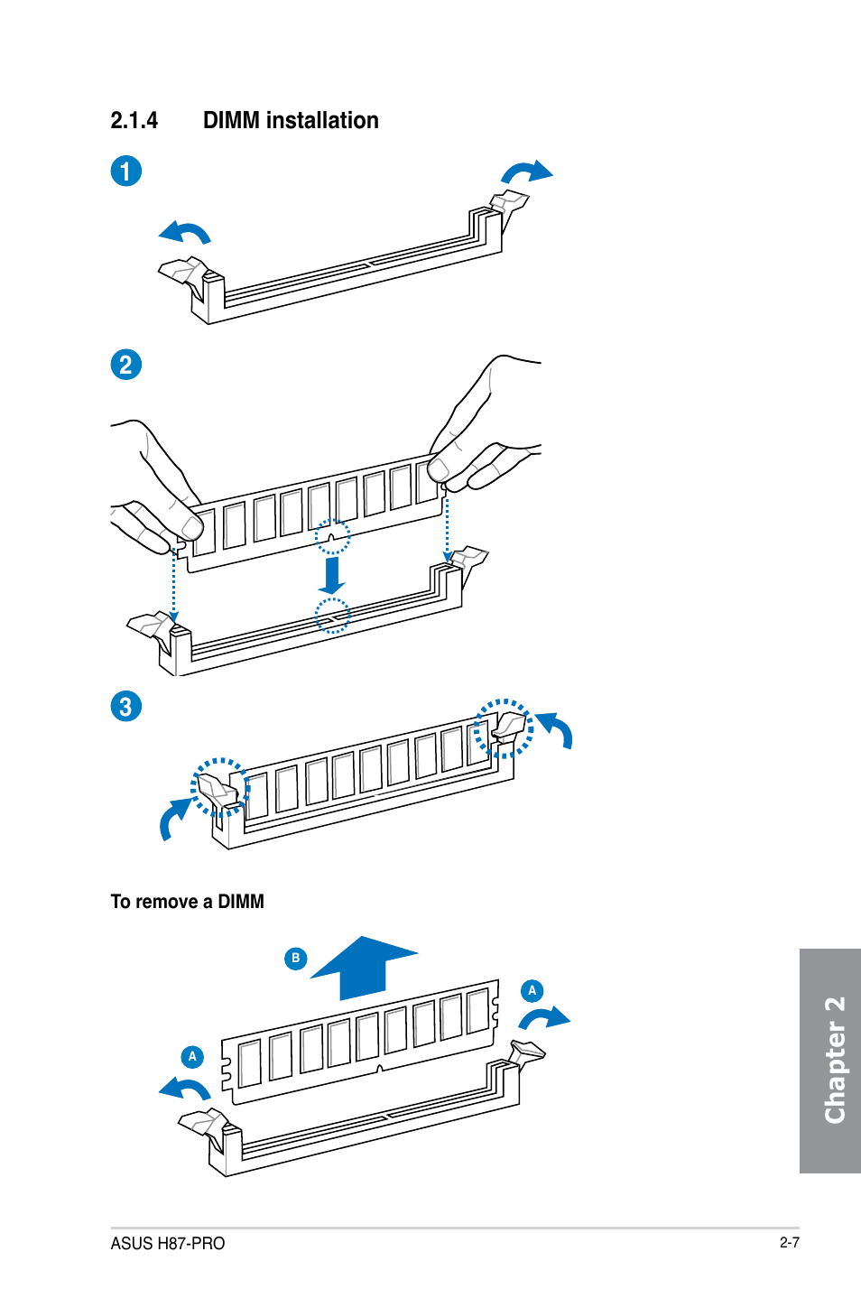 4 dimm installation, Dimm installation -7, Chapter 2 | Asus H87-PRO User Manual | Page 44 / 140