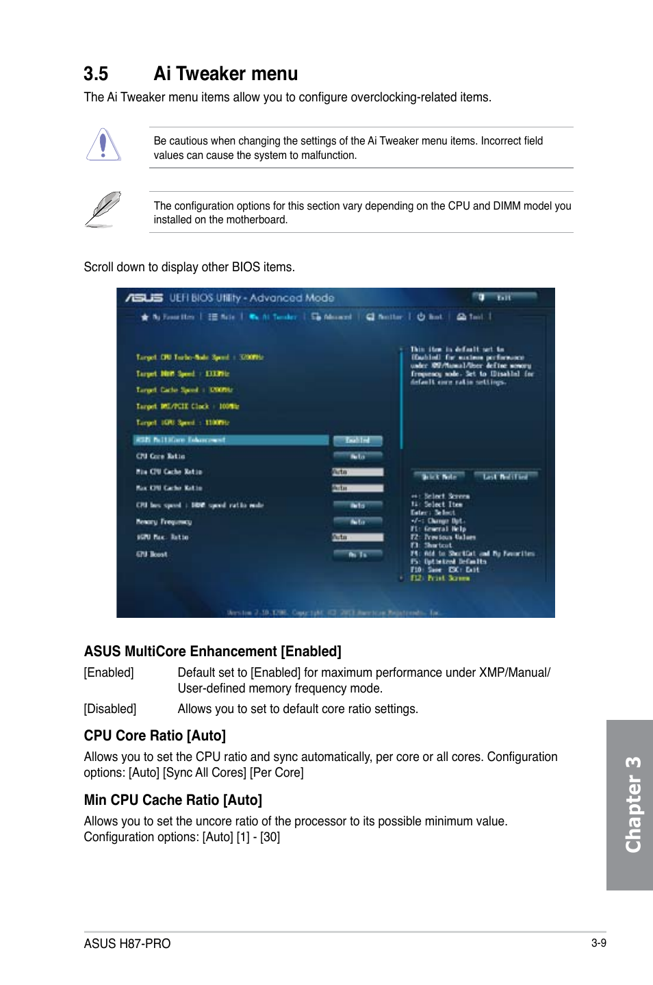 5 ai tweaker menu, Ai tweaker menu -9, Chapter 3 3.5 ai tweaker menu | Asus H87-PRO User Manual | Page 64 / 140