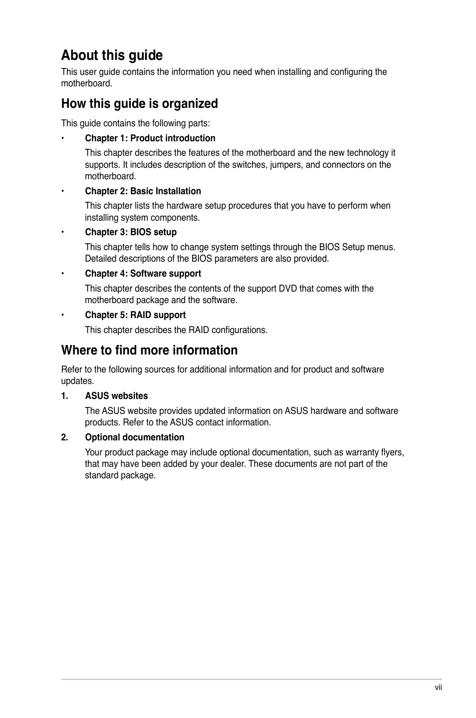 About this guide, How this guide is organized, Where to find more information | Asus H87-PRO User Manual | Page 7 / 140