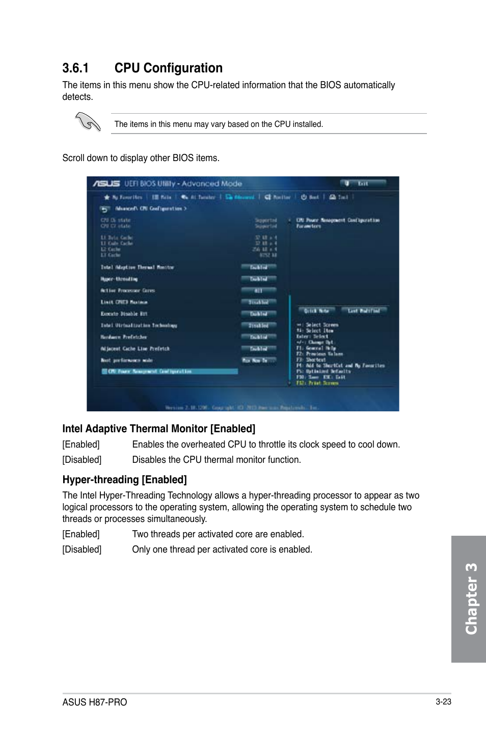 1 cpu configuration, Cpu configuration -23, Chapter 3 | Asus H87-PRO User Manual | Page 78 / 140