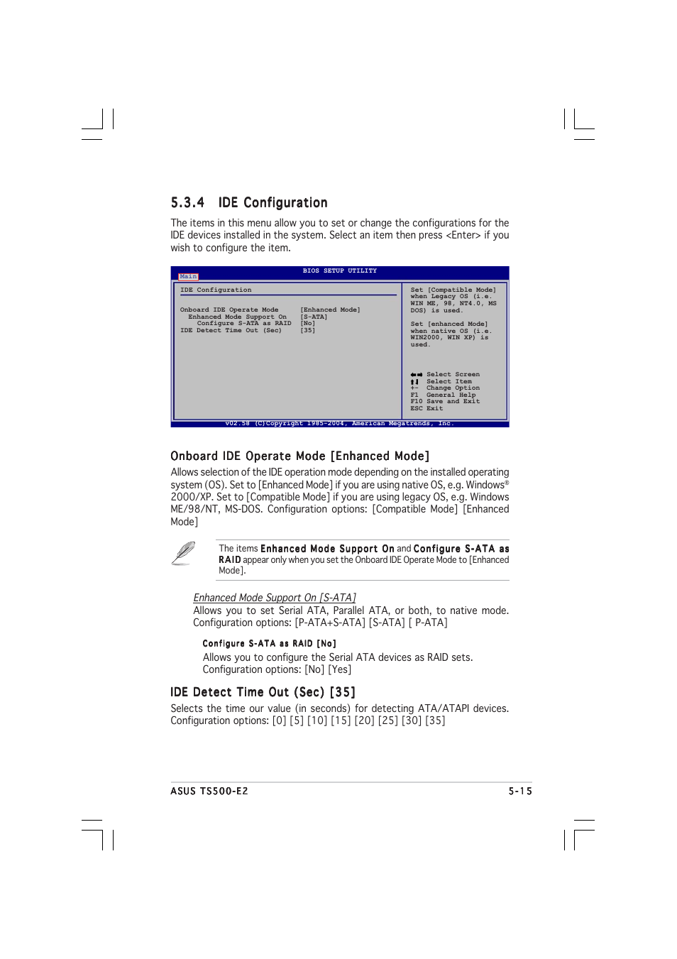 Onboard ide operate mode [enhanced mode, Ide detect time out (sec) [35 | Asus TS500-E2 User Manual | Page 113 / 186