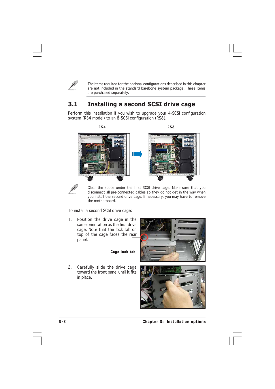 1 installing a second scsi drive cage | Asus TS500-E2 User Manual | Page 74 / 186