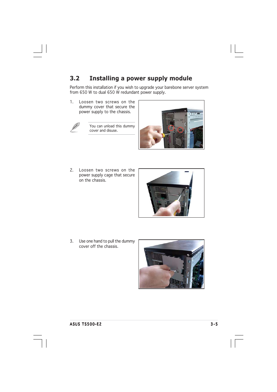 2 installing a power supply module | Asus TS500-E2 User Manual | Page 77 / 186