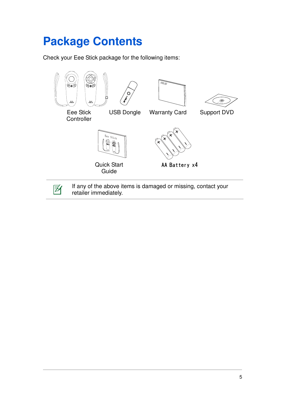 Package contents | Asus GMC-1 User Manual | Page 6 / 29