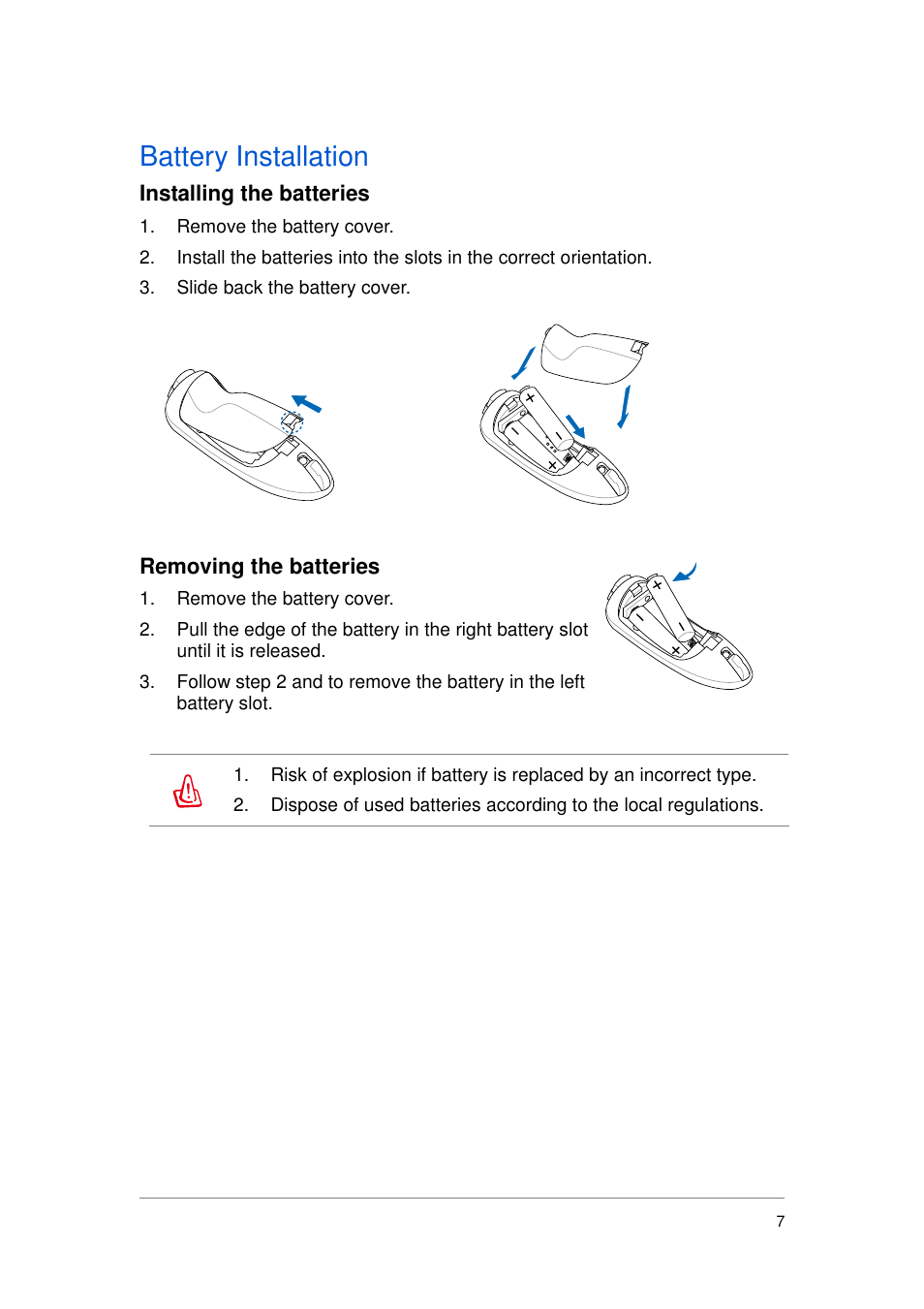 Battery installation | Asus GMC-1 User Manual | Page 8 / 29