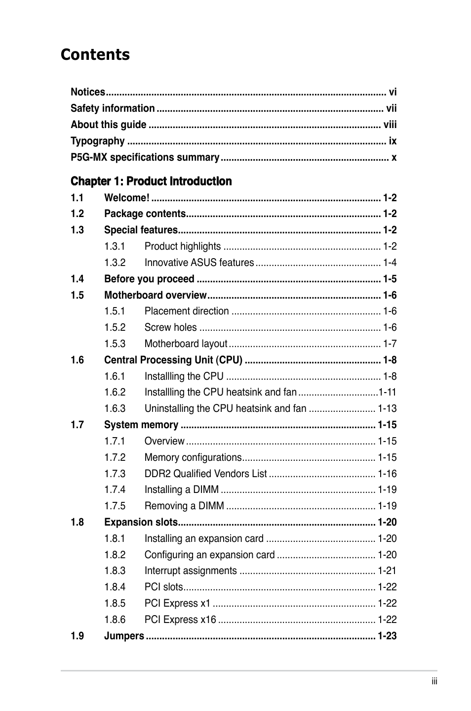 Asus P5G-MX User Manual | Page 3 / 88