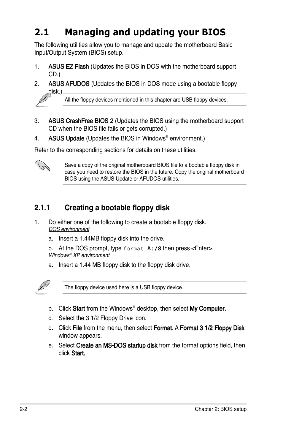 1 managing and updating your bios, 1 creating a bootable floppy disk | Asus P5G-MX User Manual | Page 46 / 88