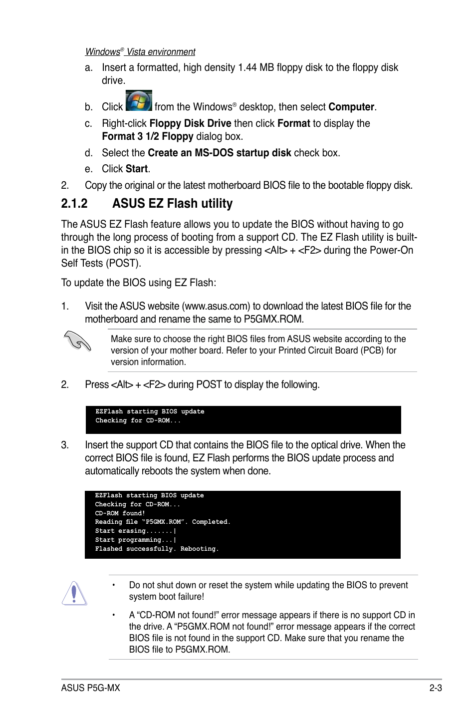 2 asus ez flash utility | Asus P5G-MX User Manual | Page 47 / 88