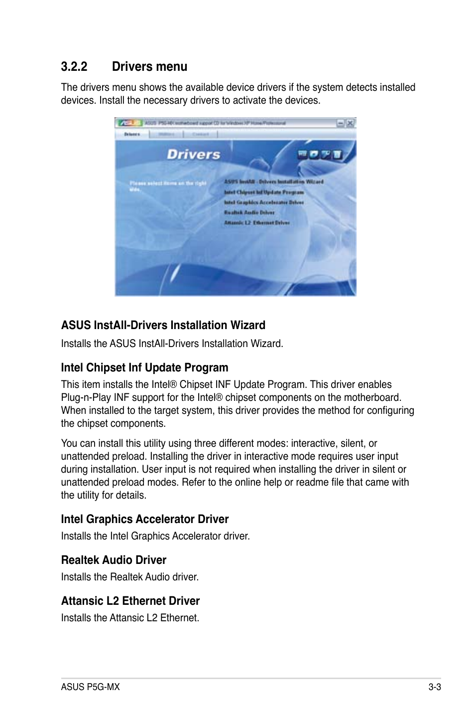 2 drivers menu | Asus P5G-MX User Manual | Page 81 / 88