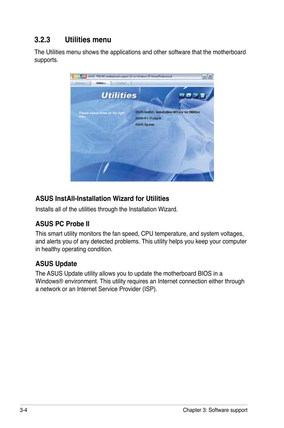 3 utilities menu | Asus P5G-MX User Manual | Page 82 / 88