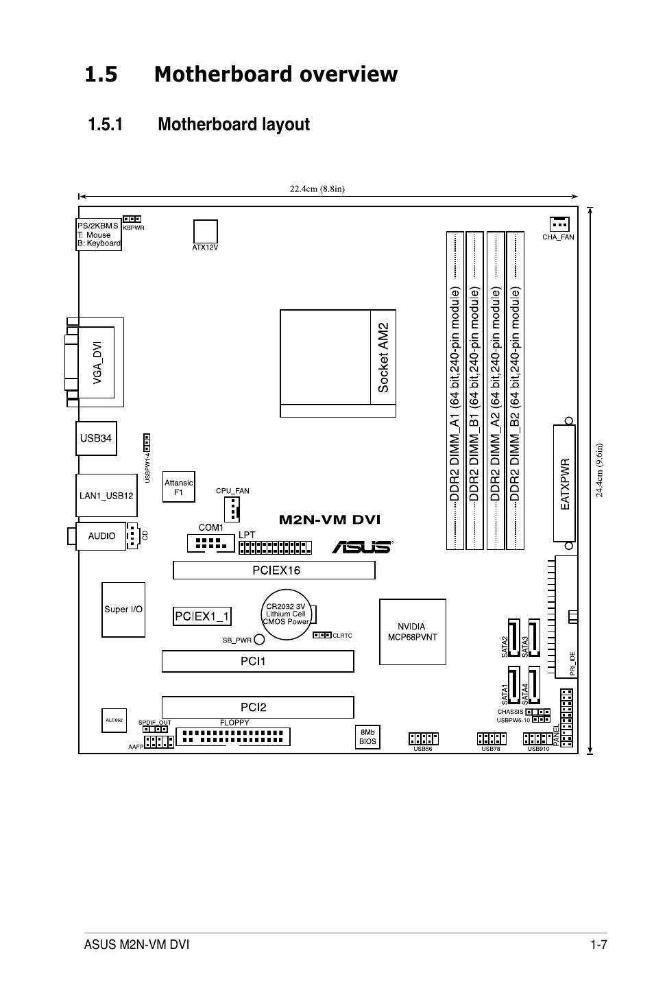 5 motherboard overview, Motherboard.layout | Asus M2N-VM DVI User Manual | Page 19 / 98